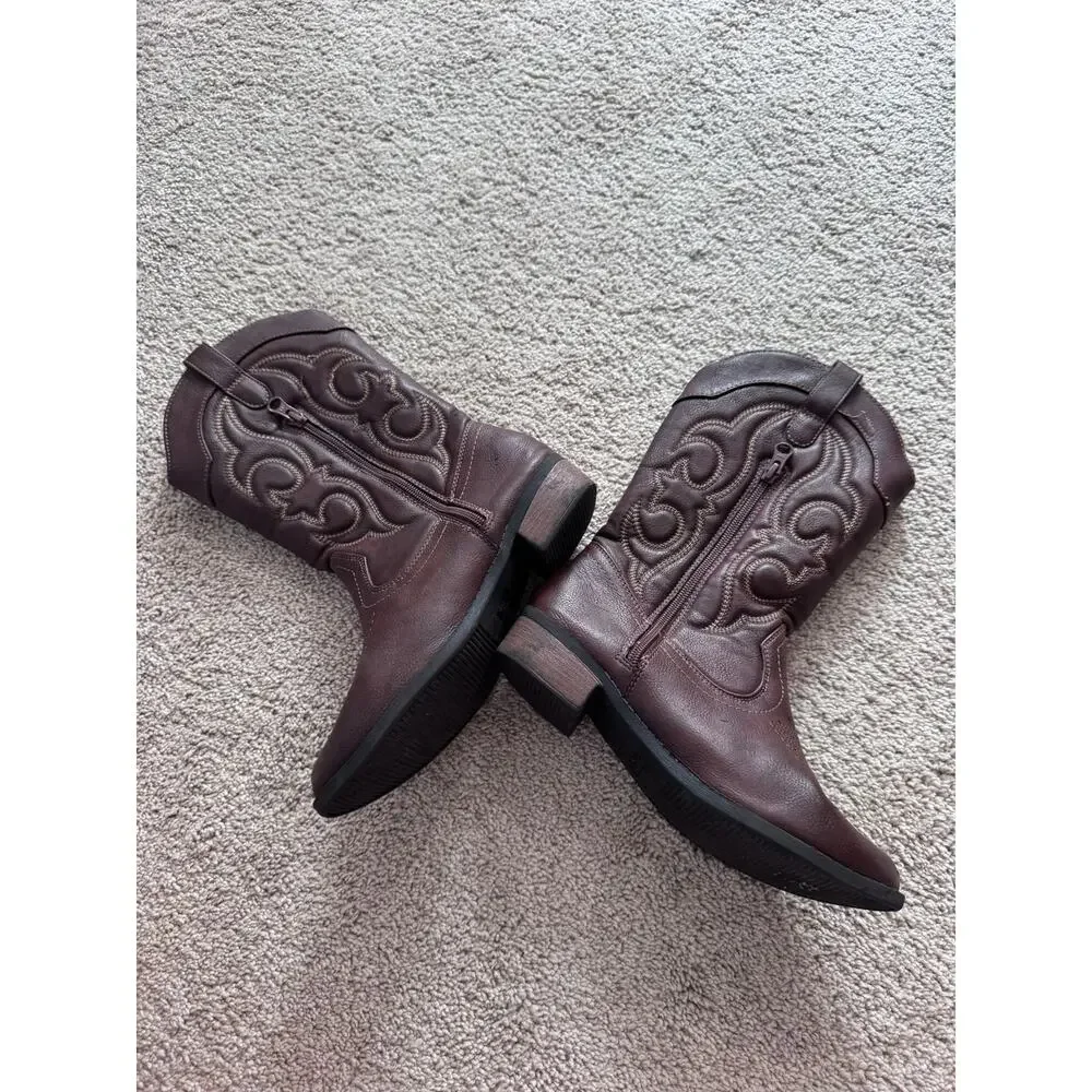 Cat & Jack Brown Faux Leather Cowgirl Boots Western Big Girls Size 5 Country